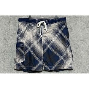 OP‎ Cargo Board Shorts Blue Mens L Swim Trunks Beach Surf Classic Mesh Lined Geo